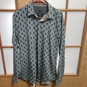 Geometrix New York Slim Fit Grey And Black Skull Button Up Shirt